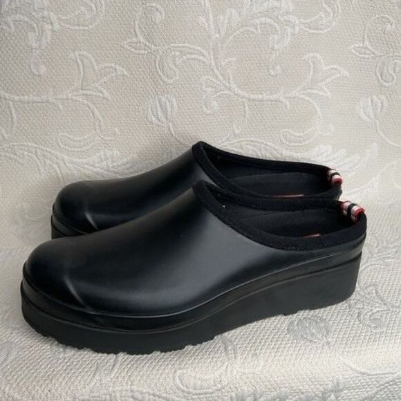 Hunter Original Play Black Rubber Waterproof Slip-On Comfort Clogs Women Size 10 - Picture 1 of 12